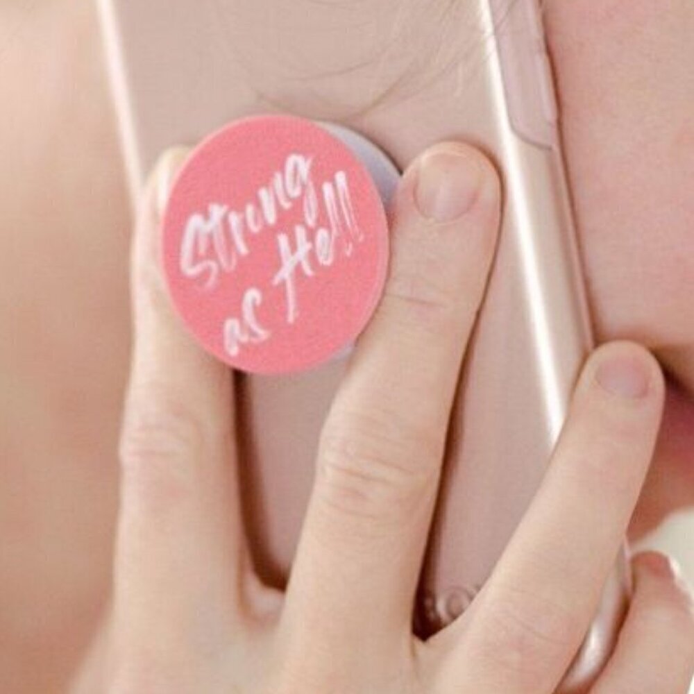 "Strong as Hell" Pink Phone Grip Feminist Empowerment, Girl Power Phone Stand